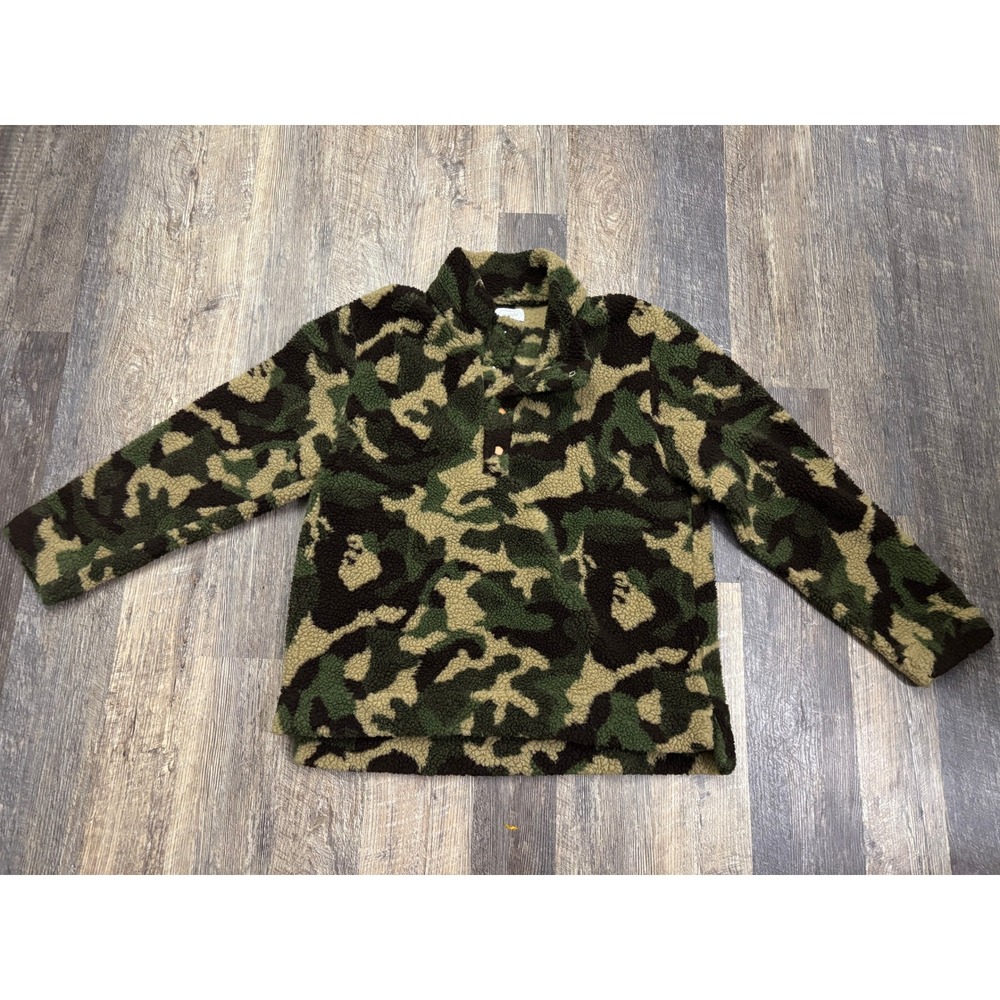 Mud Pie Camo Sherpa Fleece Pullover Mock Neck Camouflage Button Top Large